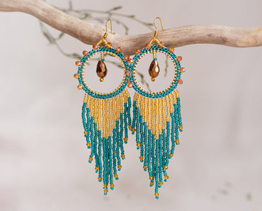 Green and Yellow Fringe Earrings DIY Beading Kit