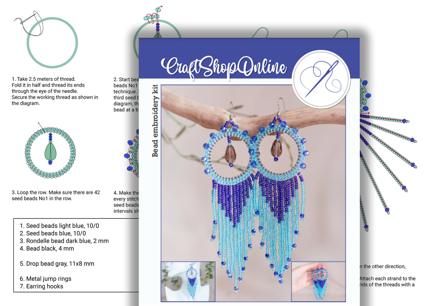 four pairs of earrings are displayed on a white surface