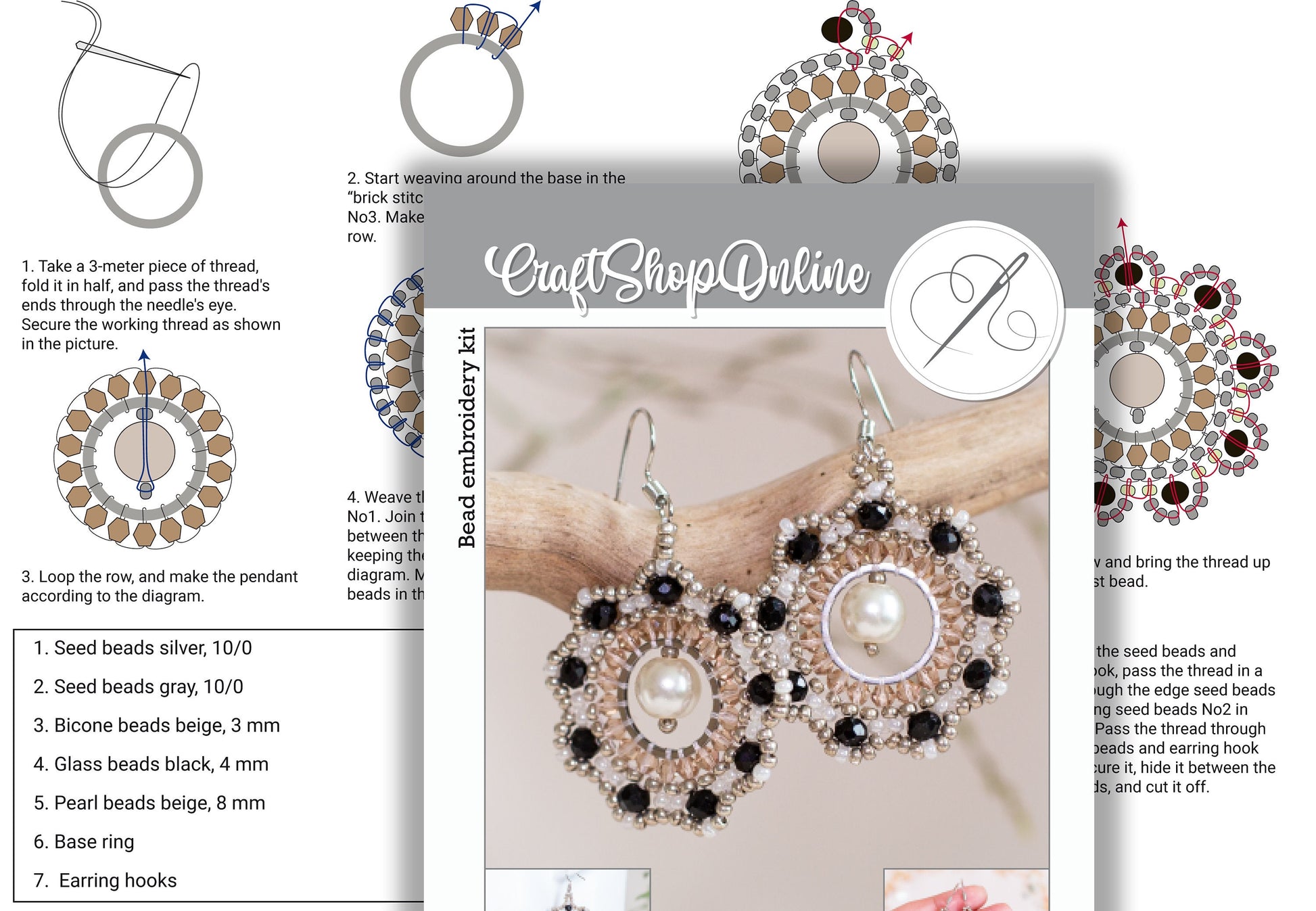 a pair of black and white earrings on a branch