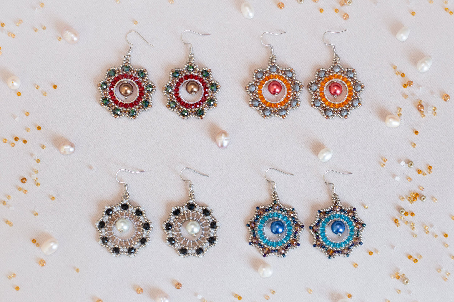 DIY Beading Kit, Black and Silver Beaded Earrings, Bedazzled Hoop Earrings, Jewelry make Adult Craft Kit