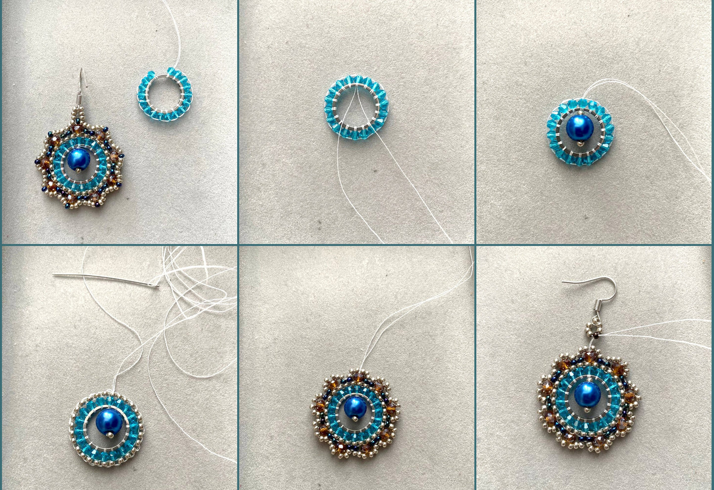 DIY Beading Kit, Beige and Blue Beaded Earrings, Bedazzled Hoop Earrings, Jewelry make Adult Craft Kit