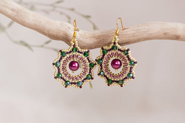 Green and Purple Beaded Earrings DIY Kit