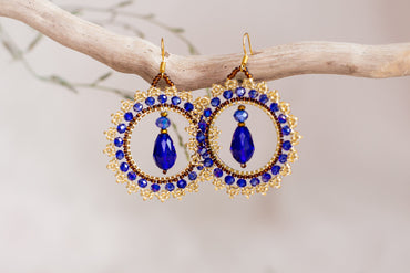 Blue and Gold Beaded Earrings DIY Kit