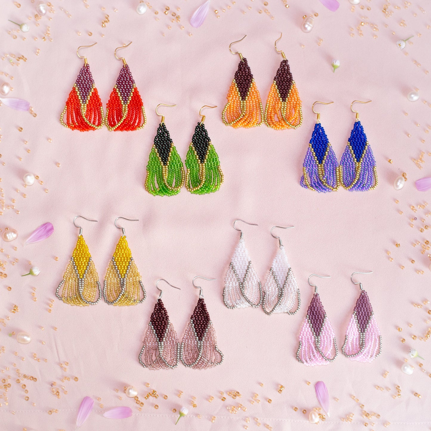 DIY Beading Kit, White and Clear Mosaic Beaded Earrings, Dangle Earrings, Jewelry make Adult Craft Kit