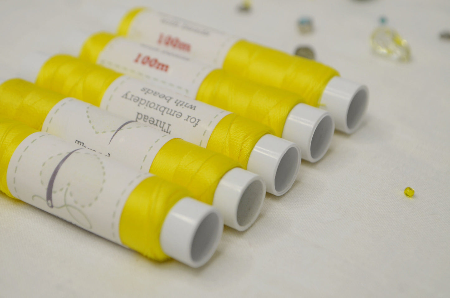 Yellow Thread 100m spools,100% polyester, Set of 5 or 10 pcs one colors, Beading embroidery threads, Sew-on rhinestones, Needlework material