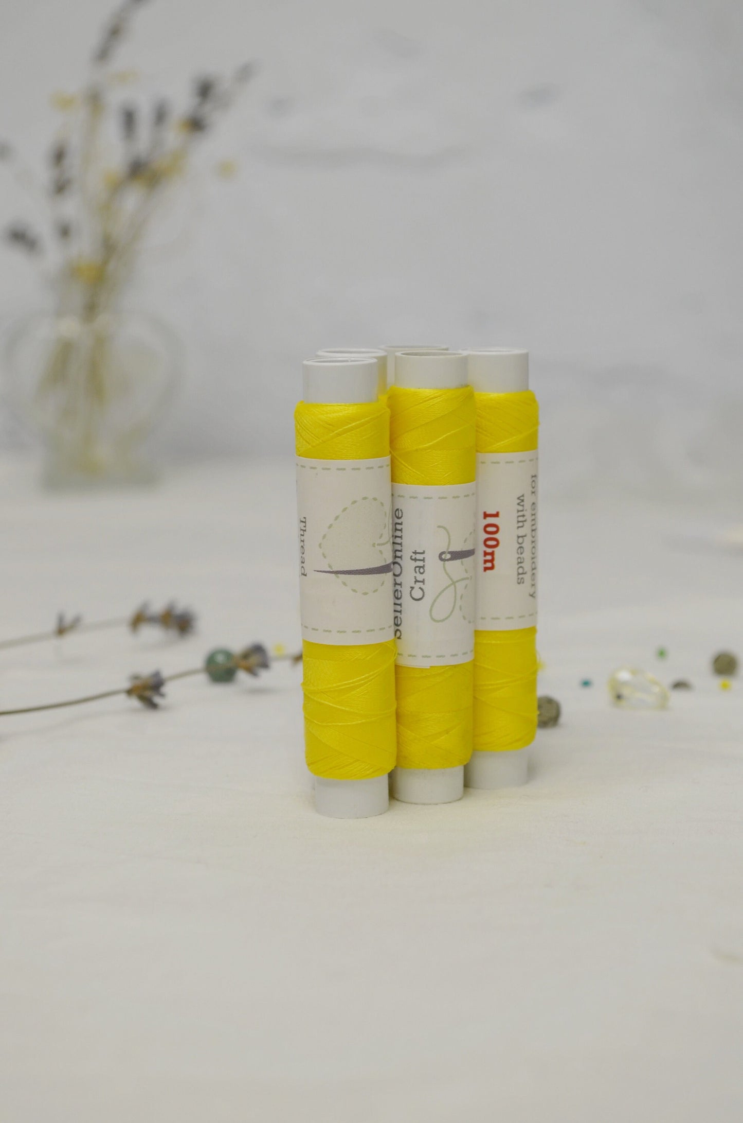 Yellow Thread 100m spools,100% polyester, Set of 5 or 10 pcs one colors, Beading embroidery threads, Sew-on rhinestones, Needlework material