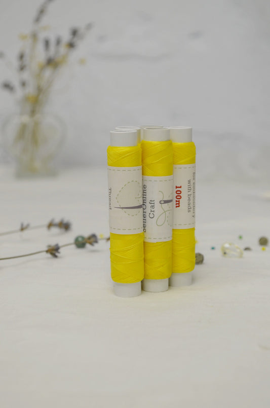 Yellow Thread 100m spools,100% polyester, Set of 5 or 10 pcs one colors, Beading embroidery threads, Sew-on rhinestones, Needlework material