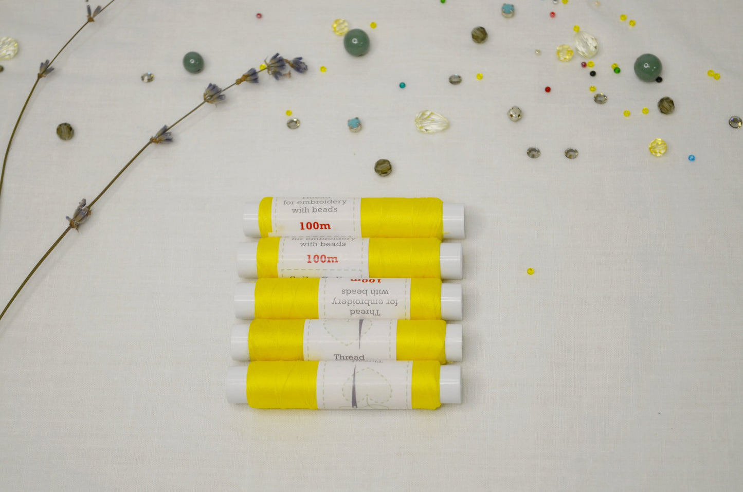 Yellow Thread 100m spools,100% polyester, Set of 5 or 10 pcs one colors, Beading embroidery threads, Sew-on rhinestones, Needlework material
