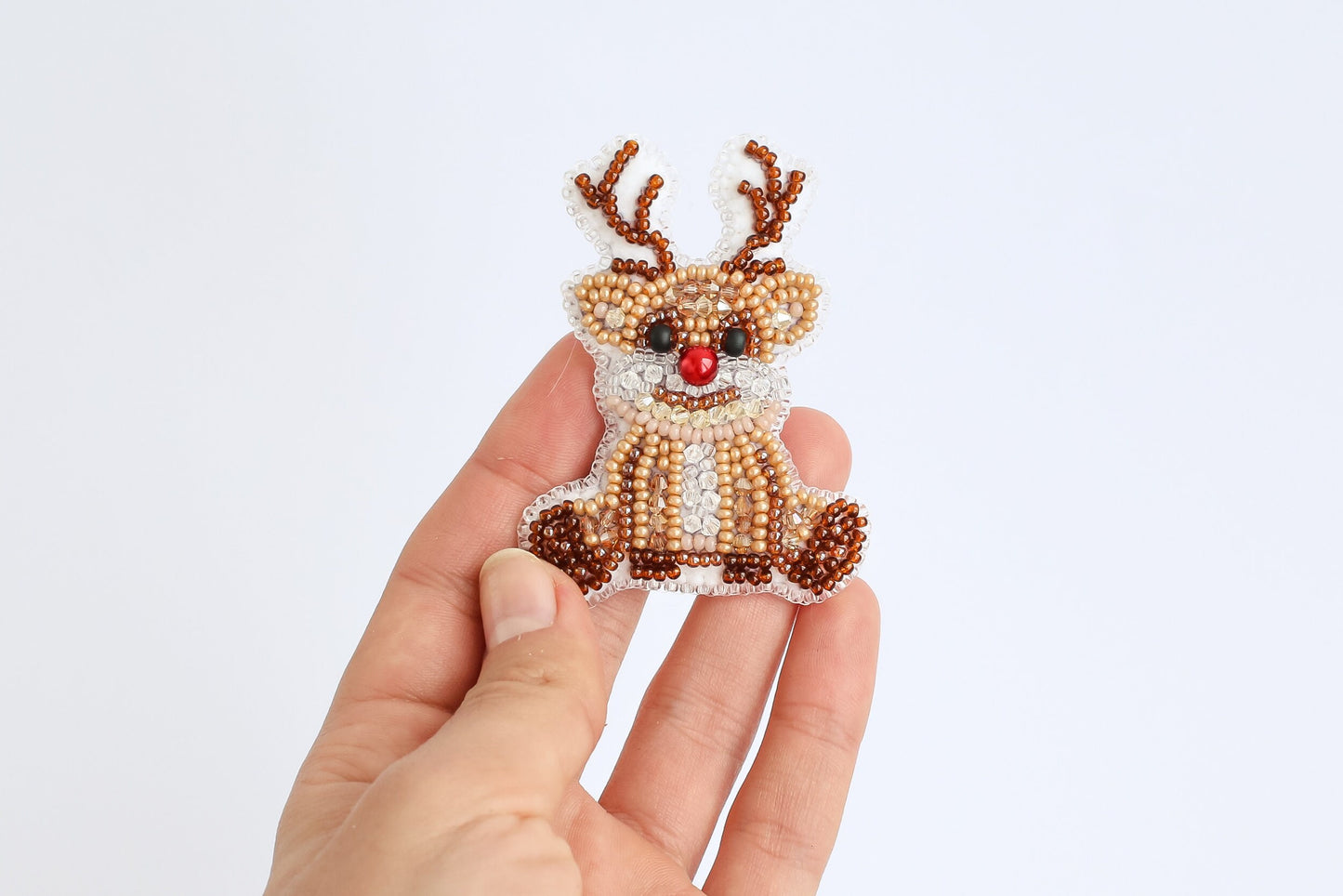 Set of 4 Christmas Deer DIY Beaded Brooches Kits, Xmas Craft Kits, Beaded Brooches, Jewelry Making Kits for Adults, Needlework beading