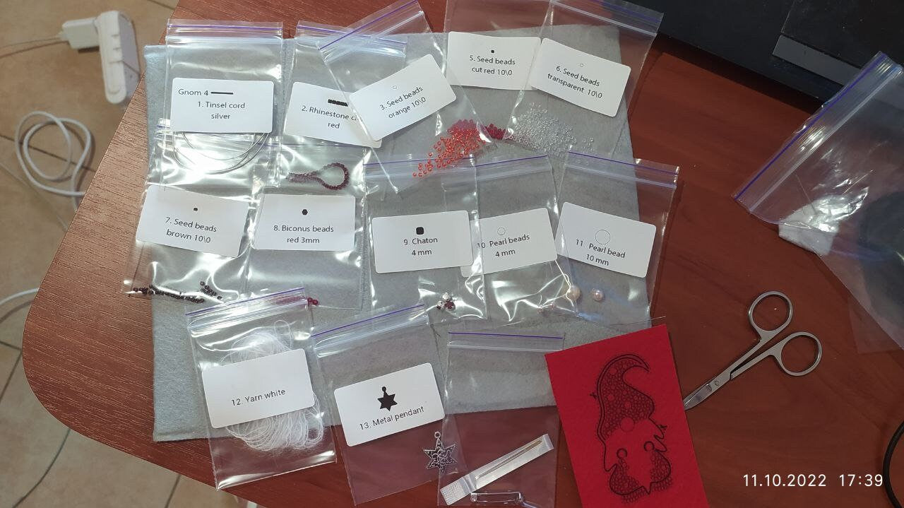 Christmas gnome Bead Embroidery kit. Seed Bead Brooch kit. DIY Craft kit. Beadweaving Kit. Needlework beading. Handmade Jewelry Making Kit