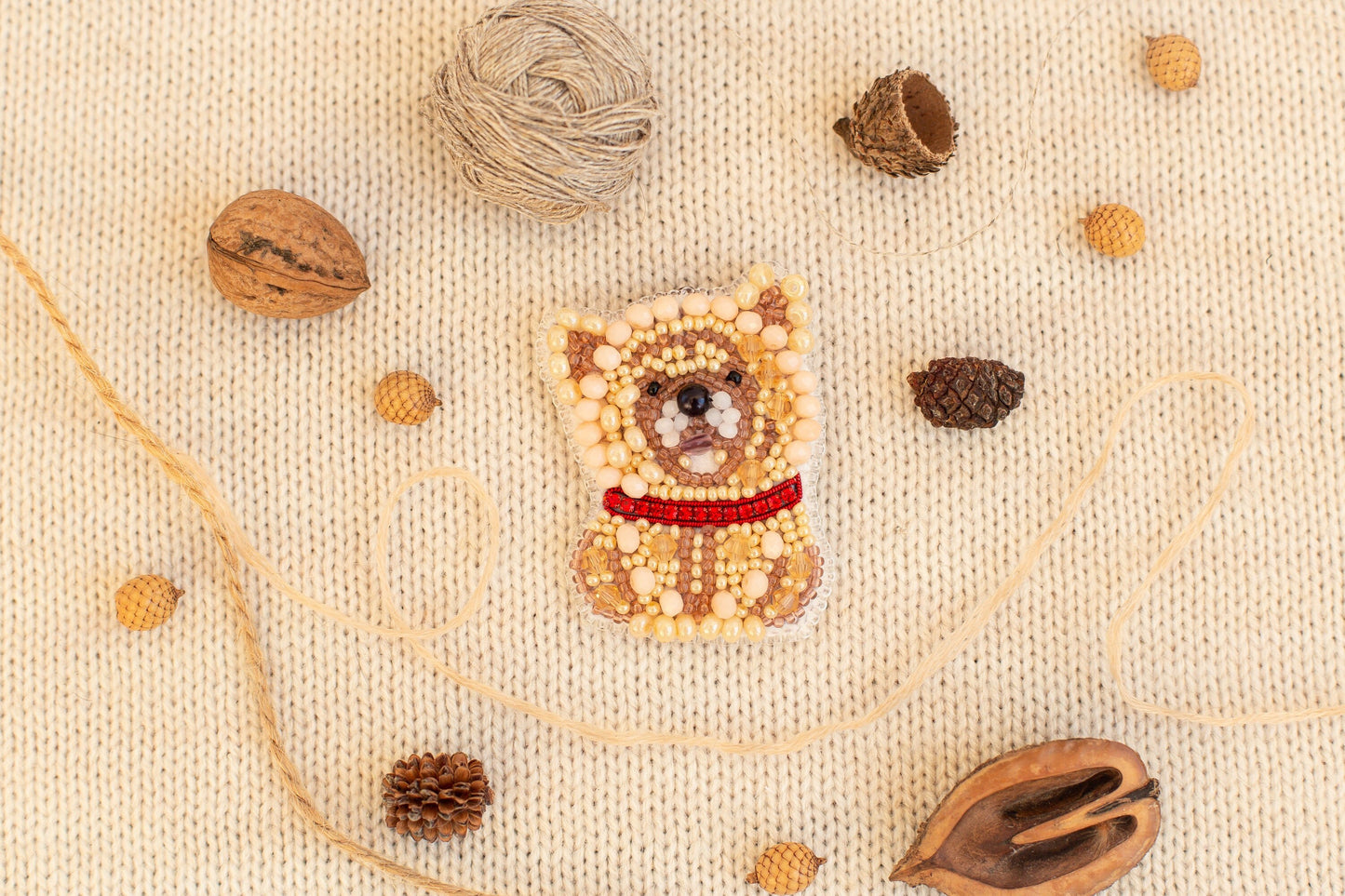 Chow Chow Dog Bead embroidery kit. Seed Bead Brooch kit. DIY Craft kit. Beadweaving Kit. Needlework beading. Handmade Jewelry Making Kit
