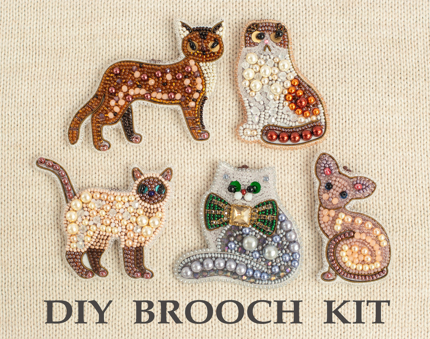 Sphinx Cat Bead embroidery kit. Seed Bead Brooch kit. DIY Craft kit. Beadweaving Kit. Needlework beading. Handmade Jewelry Making Kit