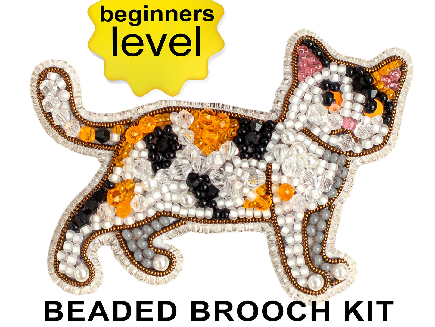 Calico Cat Bead embroidery kit. Seed Bead Brooch kit. DIY Craft kit. Beadweaving Kit. Needlework beading. Handmade Jewelry Making Kit
