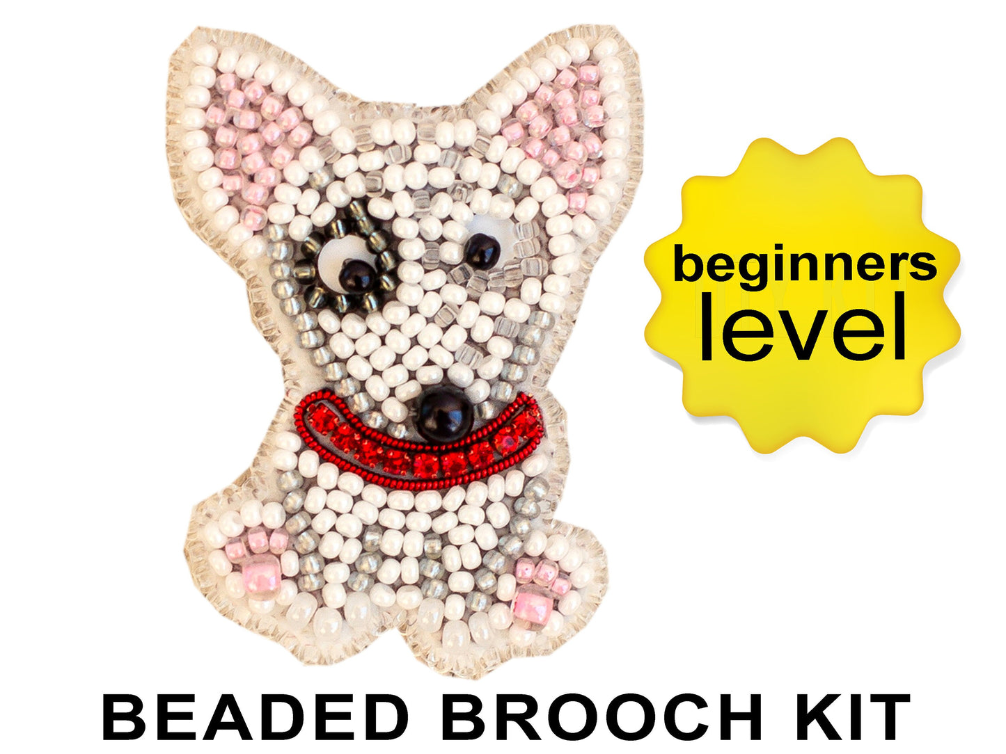 Bull Terrier Dog Bead embroidery kit. Seed Bead Brooch kit. DIY Craft kit. Beadweaving Kit. Needlework beading. Handmade Jewelry Making Kit
