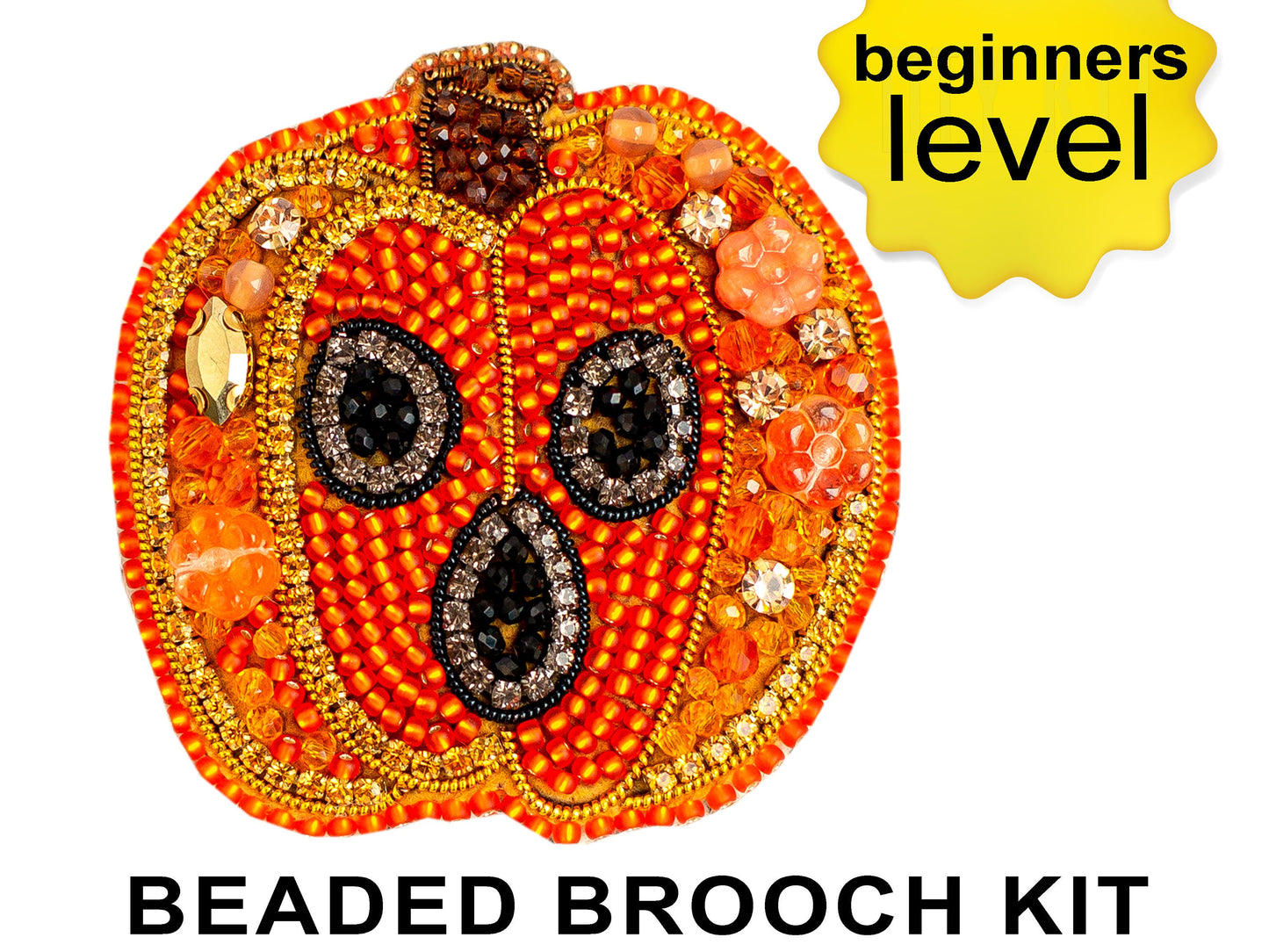 Halloween Pumpkin Bead embroidery kit. Seed Bead Brooch kit. DIY Craft kit. Beadweaving Kit. Needlework beading. Handmade Jewelry Making Kit