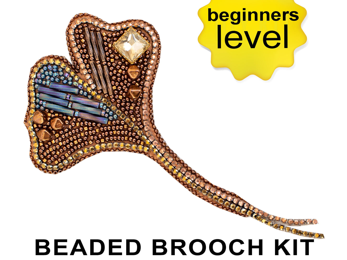 Ginkgo Leaf Bead embroidery kit. Seed Bead Brooch kit. DIY Craft kit. Beadweaving Kit. Needlework beading. Handmade Jewelry Making Kit