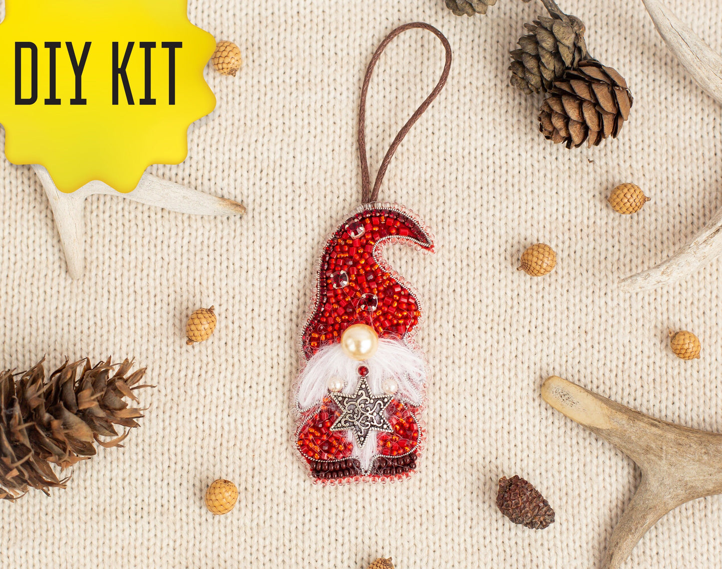 Christmas gnome Bead Embroidery kit. Seed Bead Brooch kit. DIY Craft kit. Beadweaving Kit. Needlework beading. Handmade Jewelry Making Kit