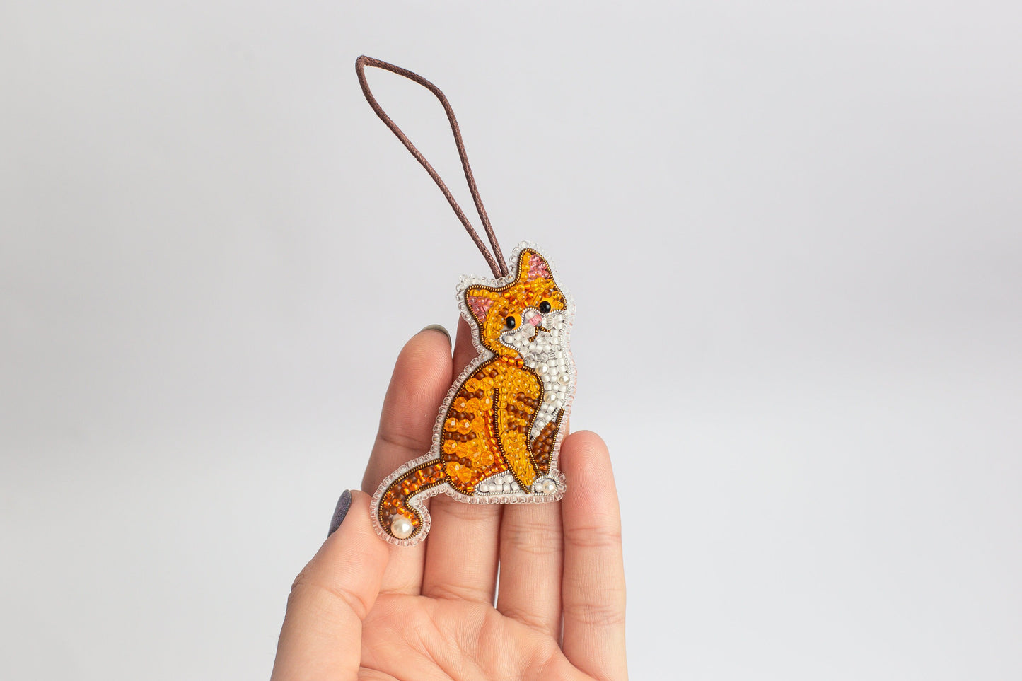 Ginger Cat Bead embroidery kit. Seed Bead Brooch kit. DIY Craft kit. Beadweaving Kit Needlework beading. Handmade Jewelry Making Kit