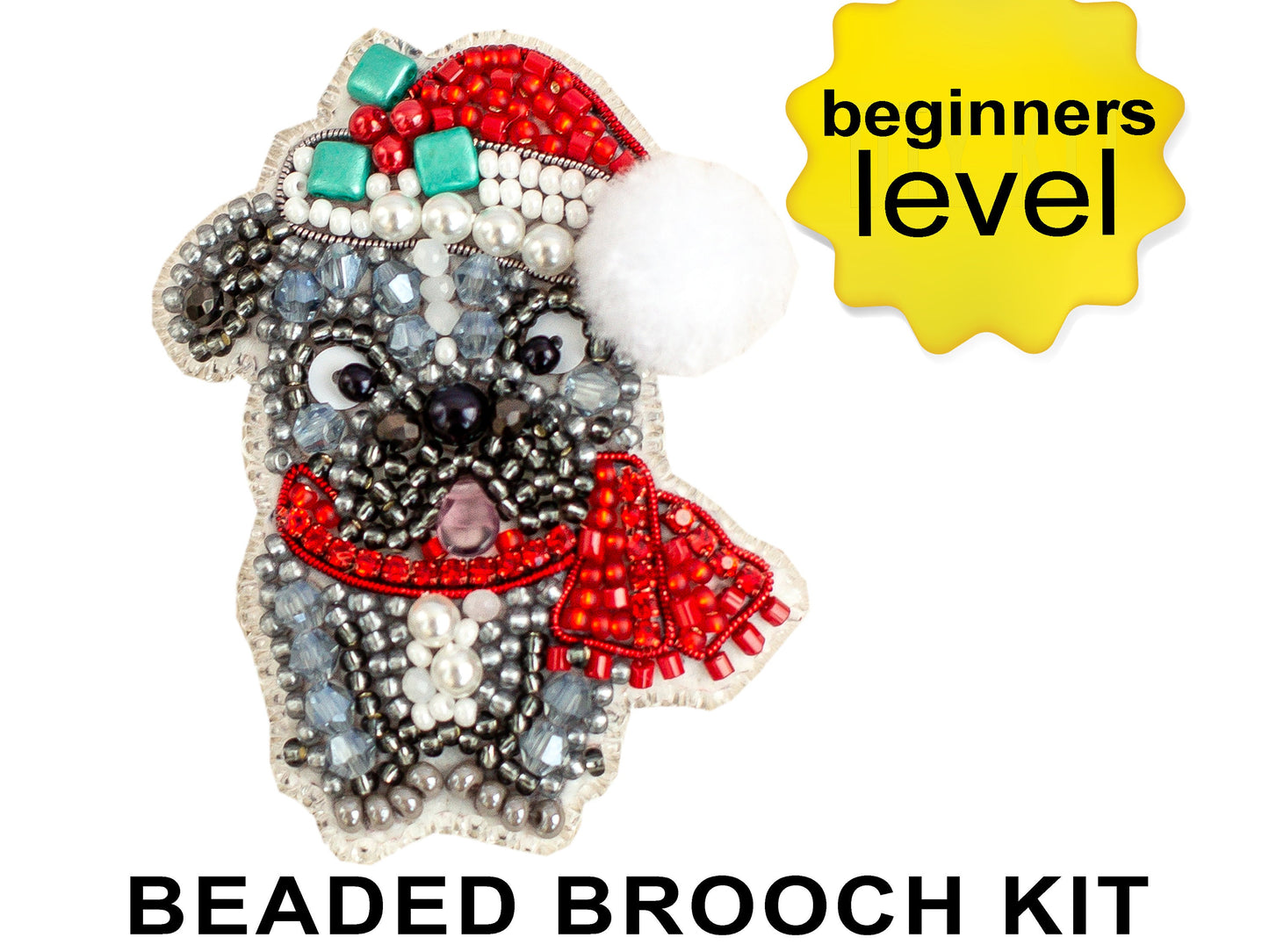 Christmas Bulldog Bead embroidery kit. Seed Bead Brooch kit. DIY Craft kit. Beadweaving Kit. Needlework beading. Handmade Jewelry Making Kit
