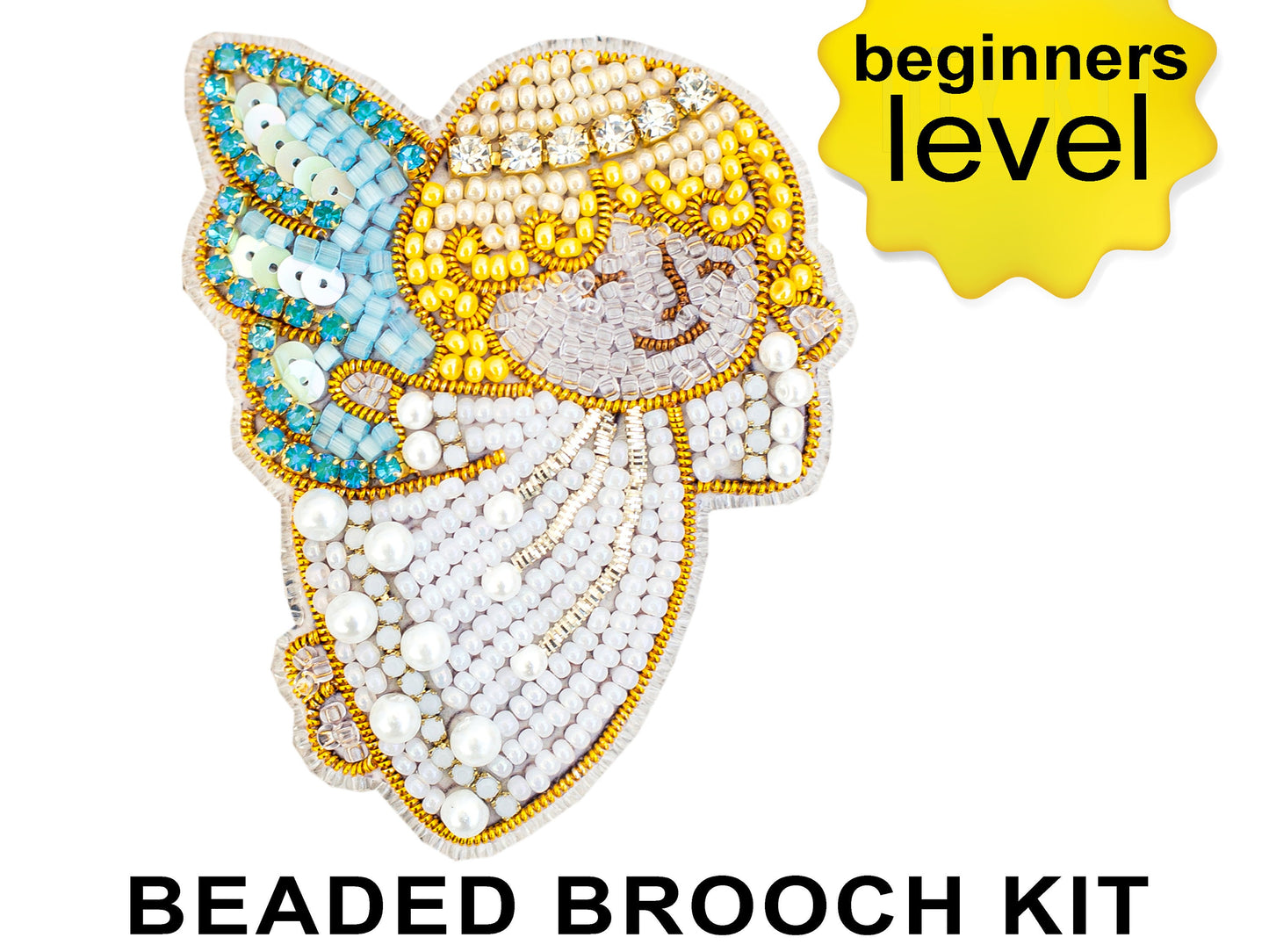 Christmas Angel Bead embroidery kit. Seed Bead Brooch kit. DIY Craft kit. Beadweaving Kit. Needlework beading
