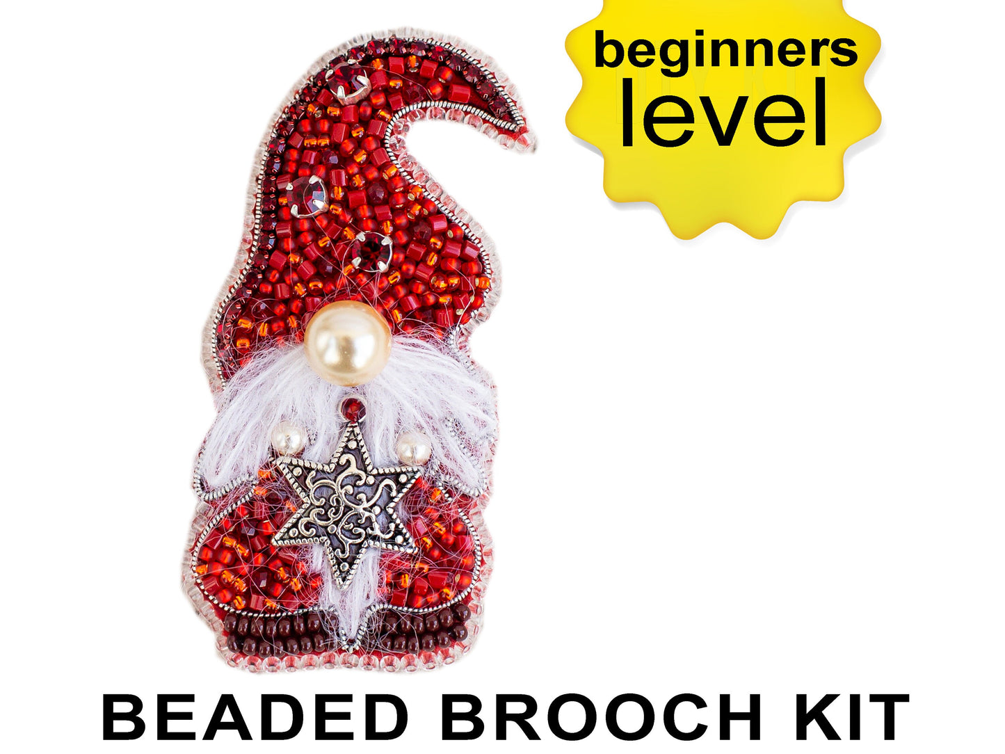 Christmas gnome Bead Embroidery kit. Seed Bead Brooch kit. DIY Craft kit. Beadweaving Kit. Needlework beading. Handmade Jewelry Making Kit