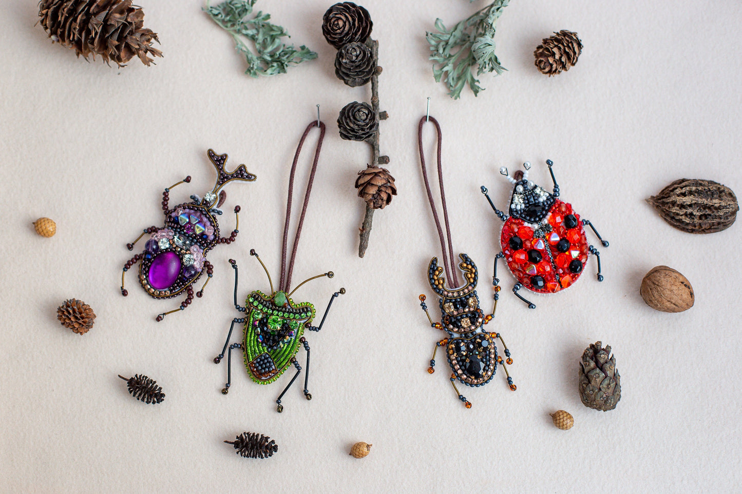 Set of 4 bugs Bead embroidery kits. Seed Bead Brooch kits. DIY Craft kits. Beadweaving Kits. Needlework beading. Handmade Jewelry Making Kit