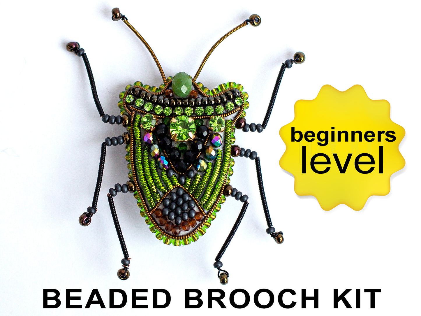 Green Shield Bug Bead embroidery kit. Seed Bead Brooch kit. DIY Craft kit. Beadweaving Kit. Needlework beading. Handmade Jewelry Making Kit