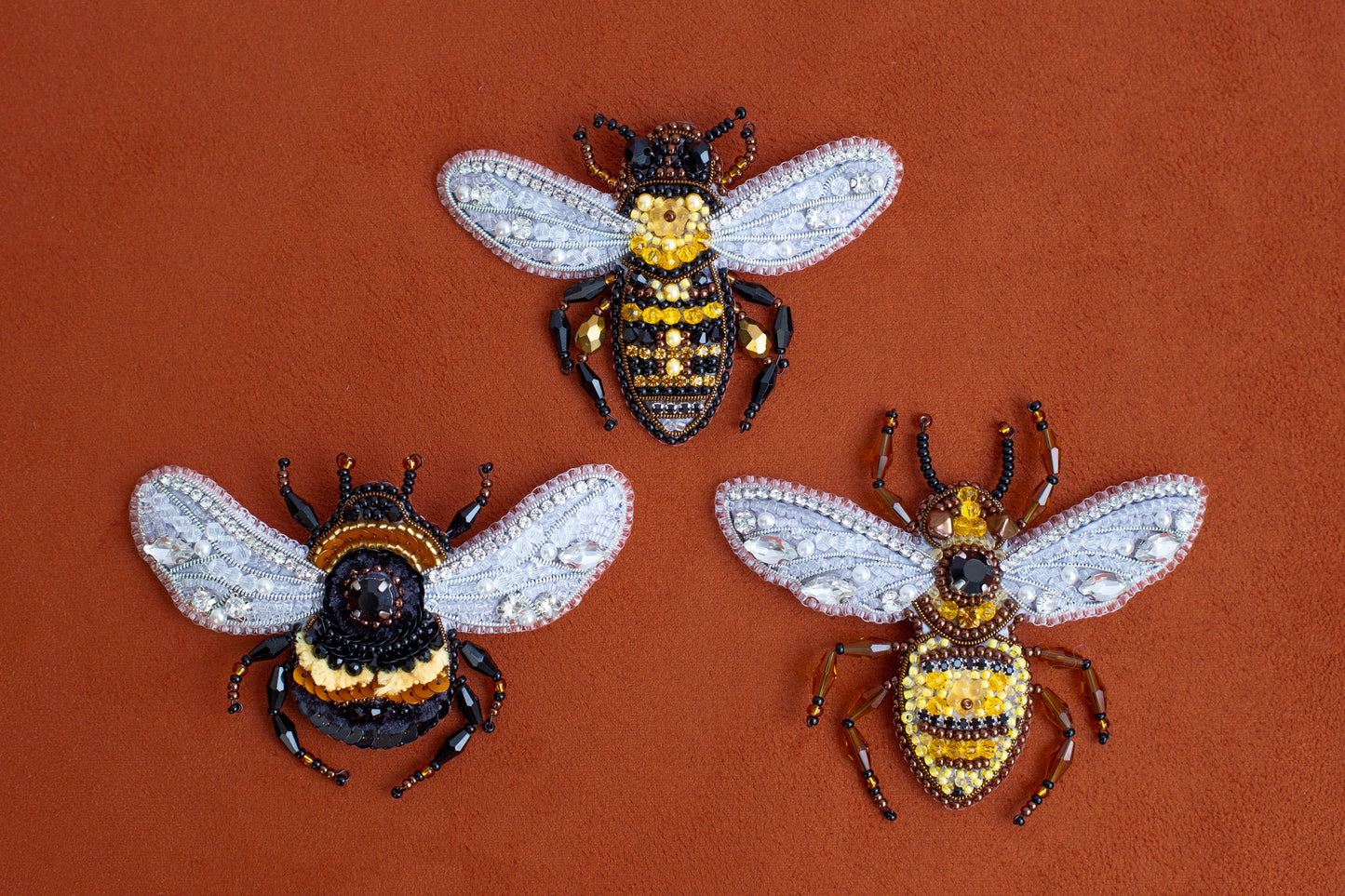 Wasp, Bumblebee, Honey Bee Bead Embroidery kit. Seed Bead Brooch kit. DIY Craft kit. Beadweaving Kit. Needlework beading