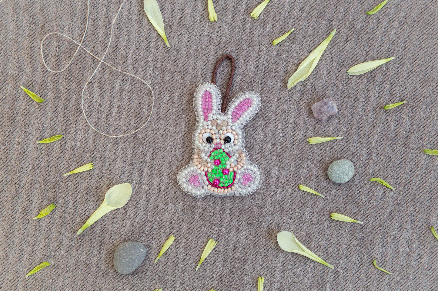 Easter Bunny with Egg Bead embroidery kit. Seed Bead Brooch kit. DIY Craft kit. Beading kit. Needlework beading. Handmade Jewelry Making Kit