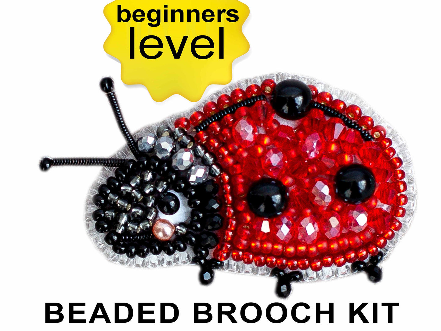 Ladybug Bead embroidery kit. Seed Bead Brooch kit. DIY Craft kit. Beadweaving Kit. Needlework beading. Handmade Jewelry Making Kit