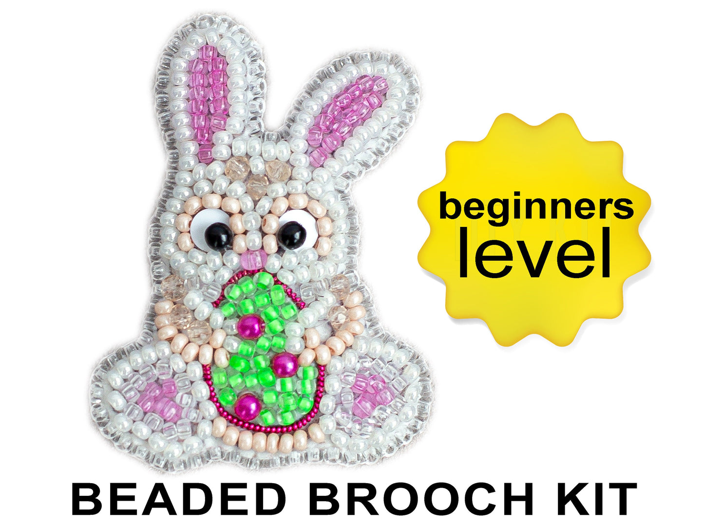 Easter Bunny with Egg Bead embroidery kit. Seed Bead Brooch kit. DIY Craft kit. Beading kit. Needlework beading. Handmade Jewelry Making Kit