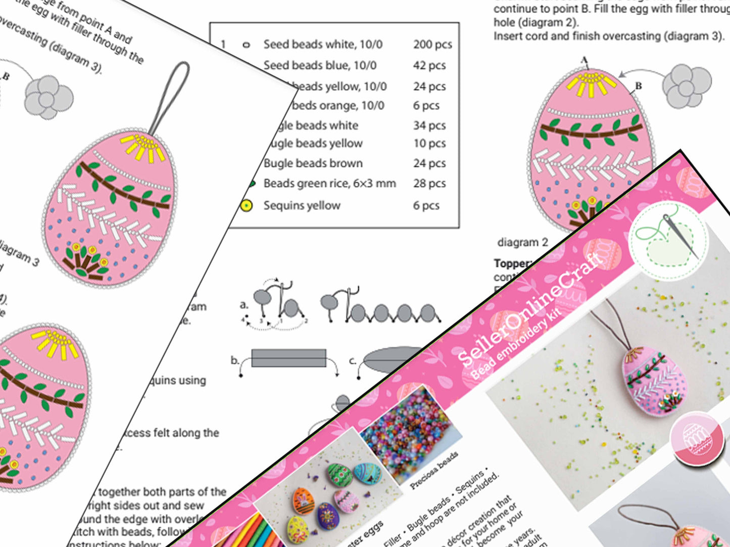Easter egg Bead embroidery kit. Seed Bead Brooch kit. DIY Craft kit. Beading kit. Needlework beading. Handmade Jewelry Making Kit