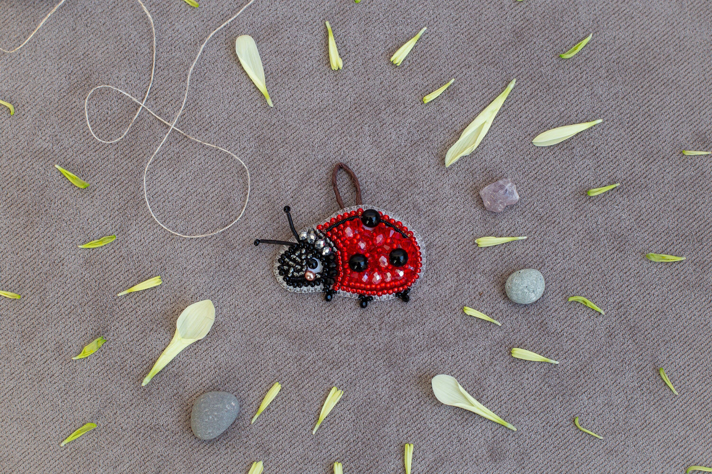Ladybug Bead embroidery kit. Seed Bead Brooch kit. DIY Craft kit. Beadweaving Kit. Needlework beading. Handmade Jewelry Making Kit