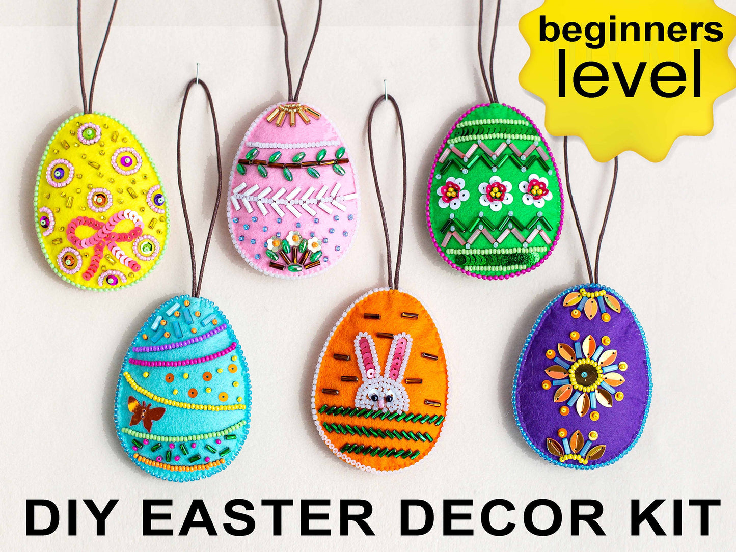 Set of 6 DIY Easter egg ornaments. Bead embroidery kits. DIY Craft kits. Beadweaving Kits. Needlework beading