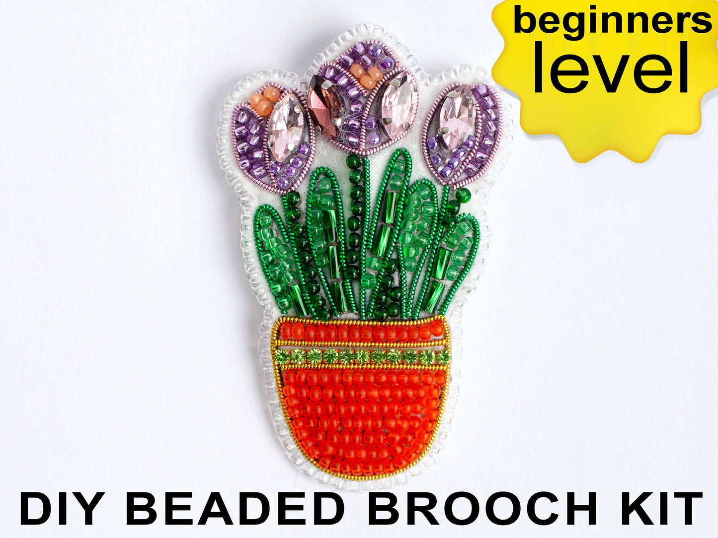 Crocus Bead embroidery kit. Seed Bead Brooch kit. DIY Craft kit. Beadweaving Kit. Needlework beading. Handmade Jewelry Making Kit