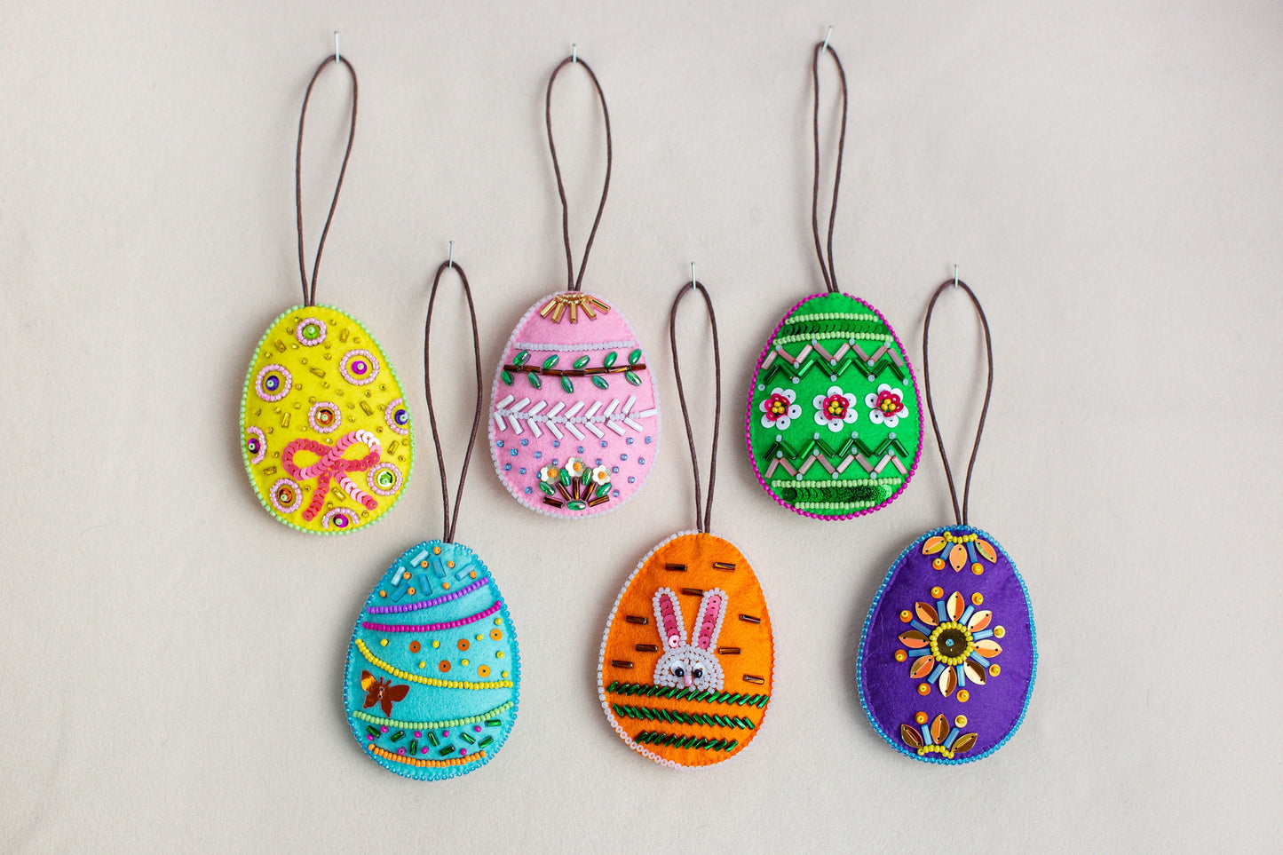 Set of 6 DIY Easter egg ornaments. Bead embroidery kits. DIY Craft kits. Beadweaving Kits. Needlework beading