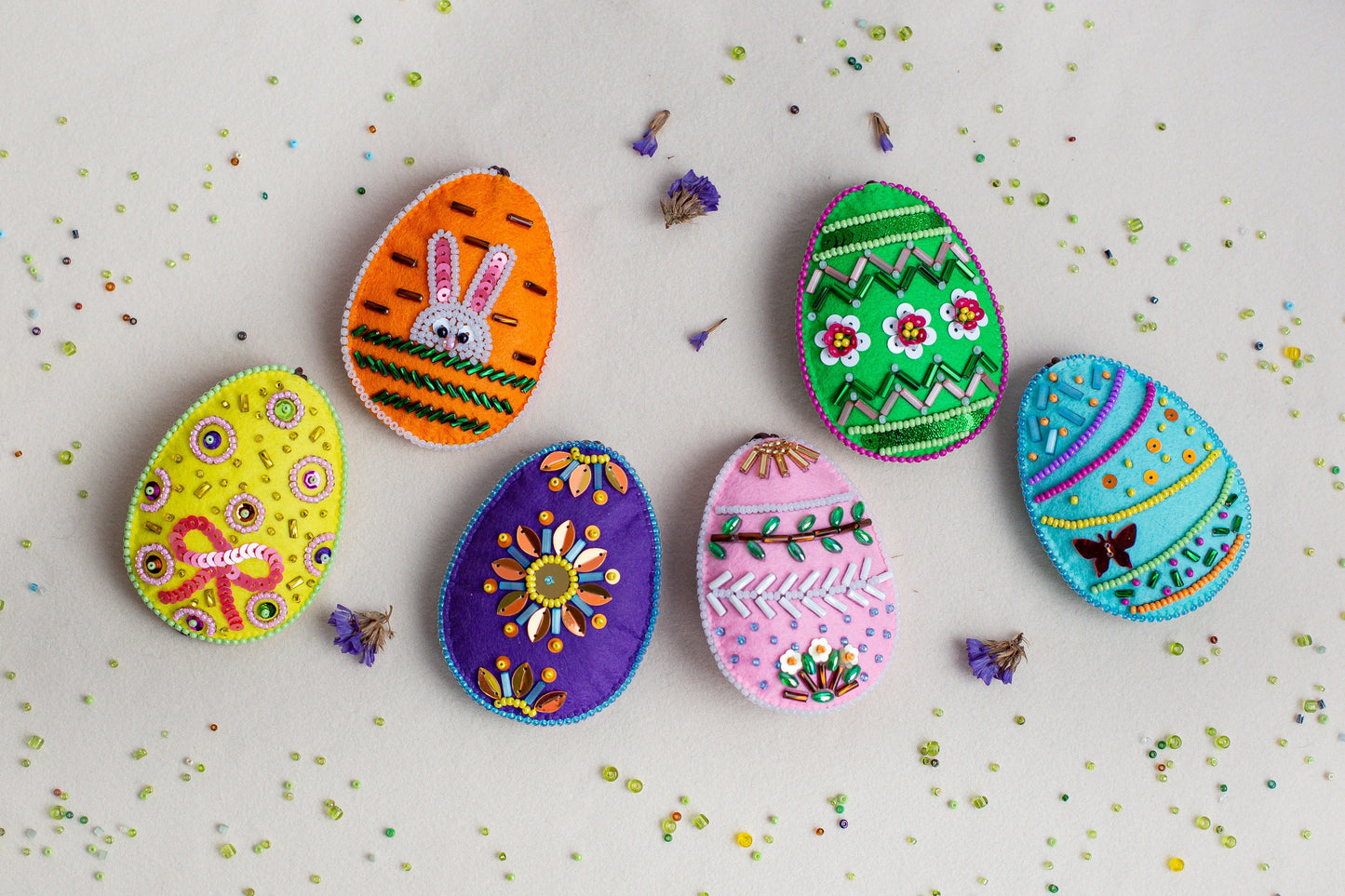 Set of 6 DIY Easter egg ornaments. Bead embroidery kits. DIY Craft kits. Beadweaving Kits. Needlework beading