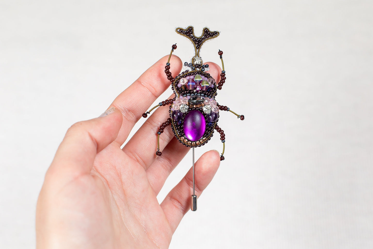 Rhinoceros Beetle Bead Embroidery kit. DYI Craft kit, bead brooch kit. Seed Bead Brooch kit. DIY Craft kit. Beadweaving Kit.