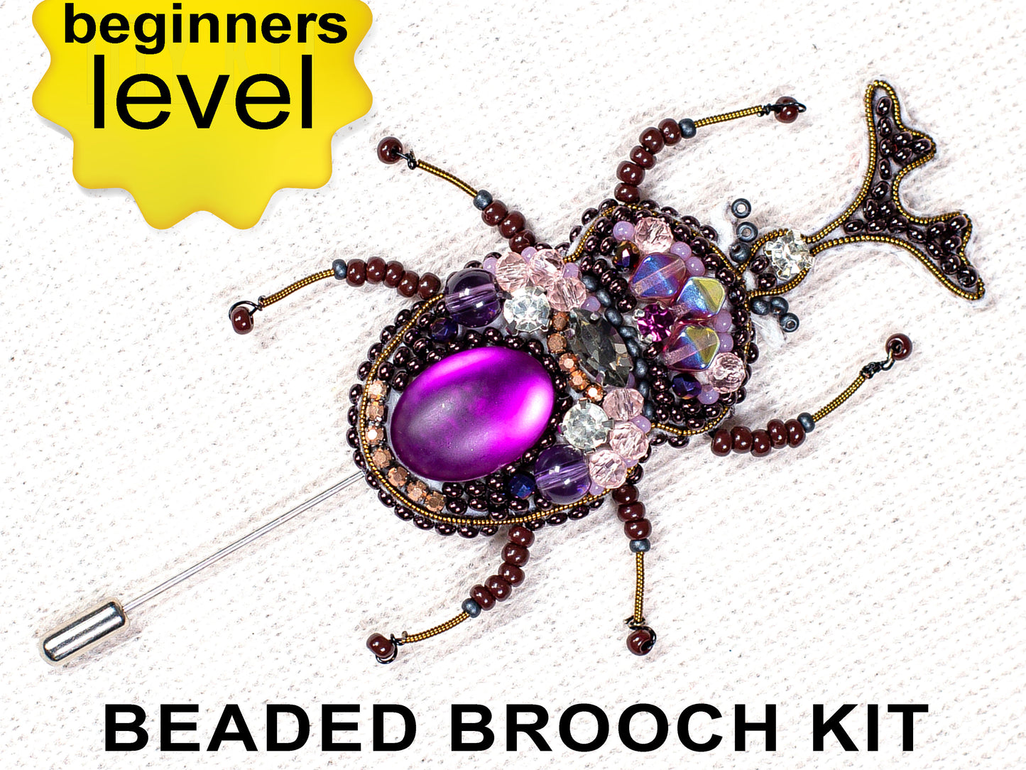 Rhinoceros Beetle Bead Embroidery kit. DYI Craft kit, bead brooch kit. Seed Bead Brooch kit. DIY Craft kit. Beadweaving Kit.