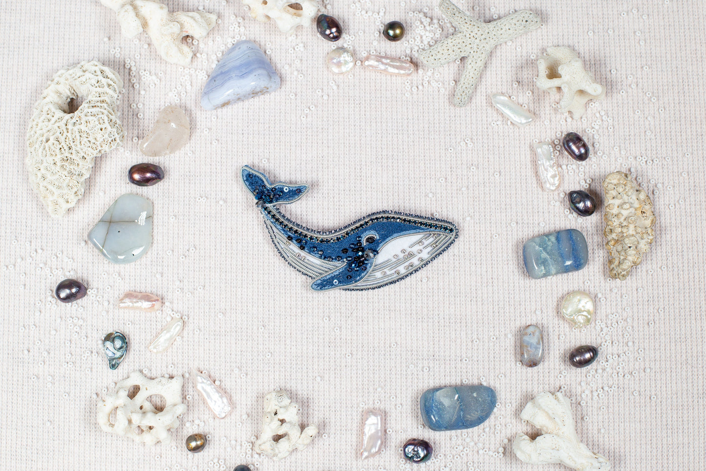 Blue Whale Bead embroidery kit. Seed Bead Brooch kit. DIY Craft kit. Beadweaving Kit. Needlework beading. Handmade Jewelry Making Kit