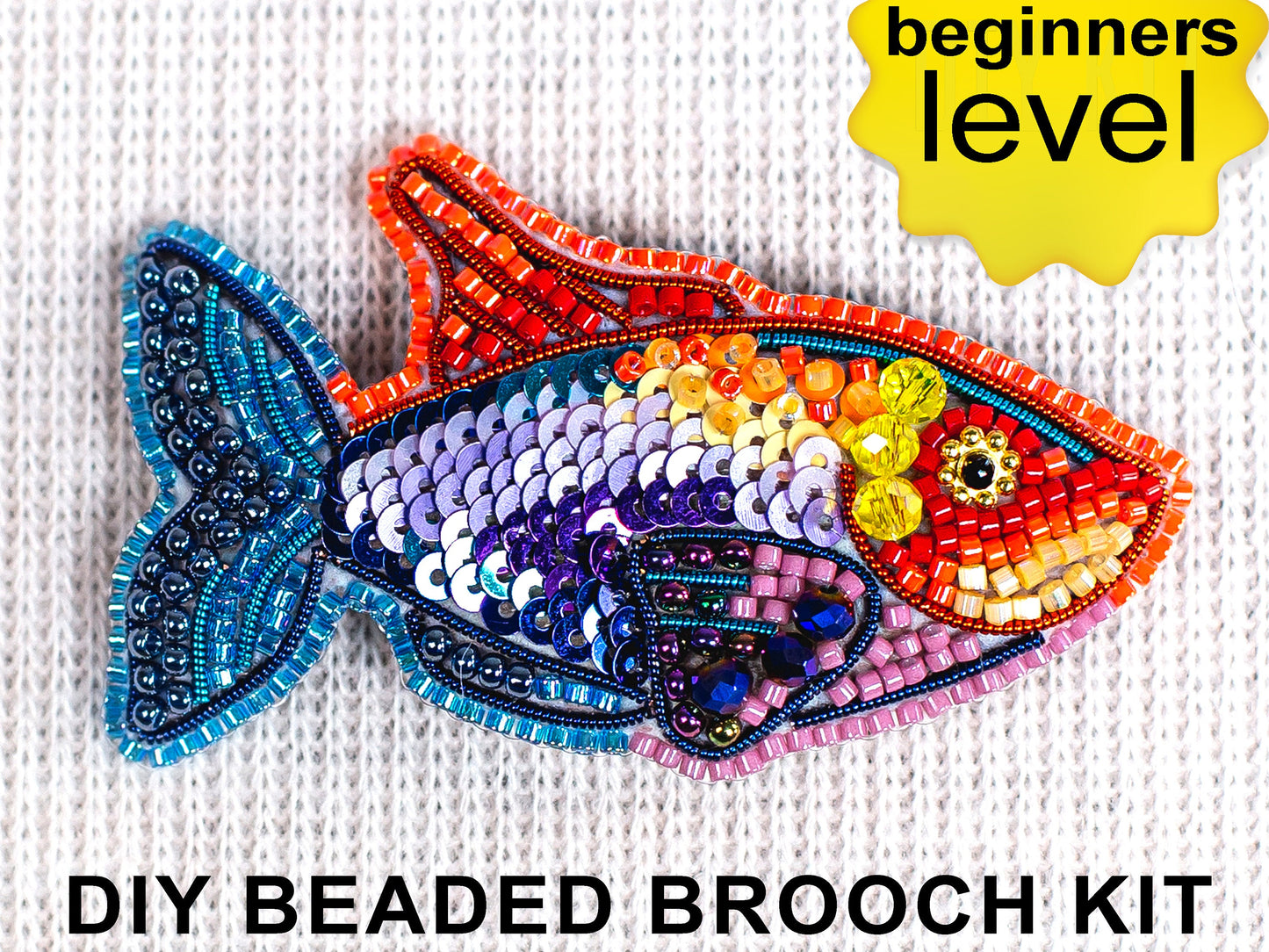 Rainbow Fish Bead embroidery kit. Seed Bead Brooch kit. DIY Craft kit. Beadweaving Kit. Needlework beading. Handmade Jewelry Making Kit