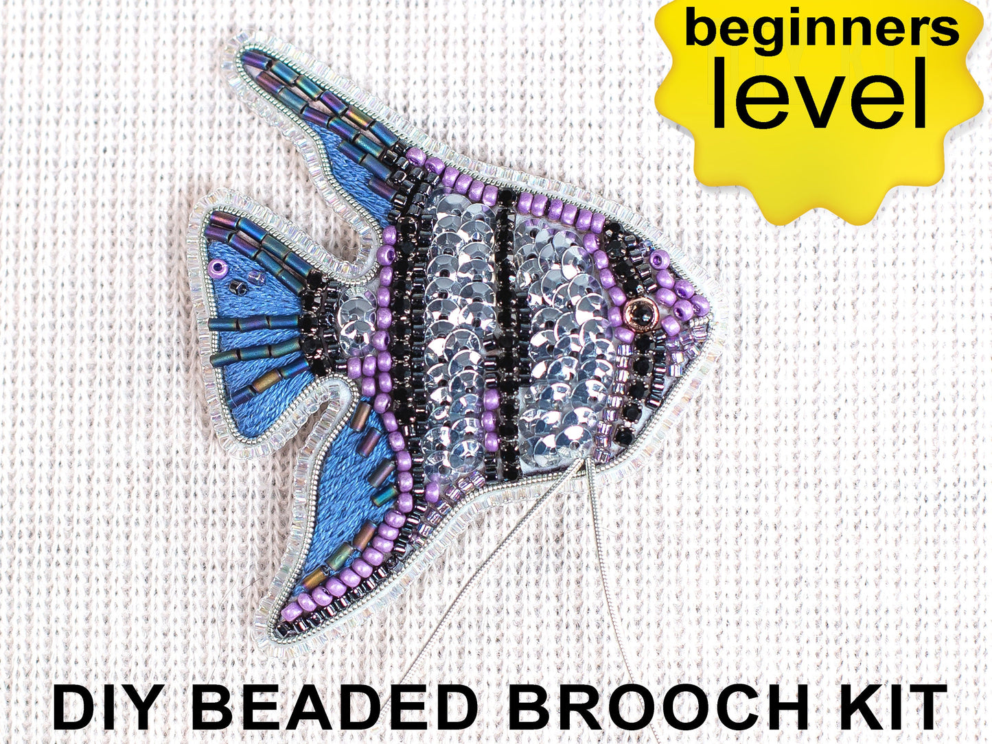 Angelfish Bead embroidery kit. Seed Bead Brooch kit. DIY Craft kit. Beadweaving Kit. Needlework beading. Handmade Jewelry Making Kit