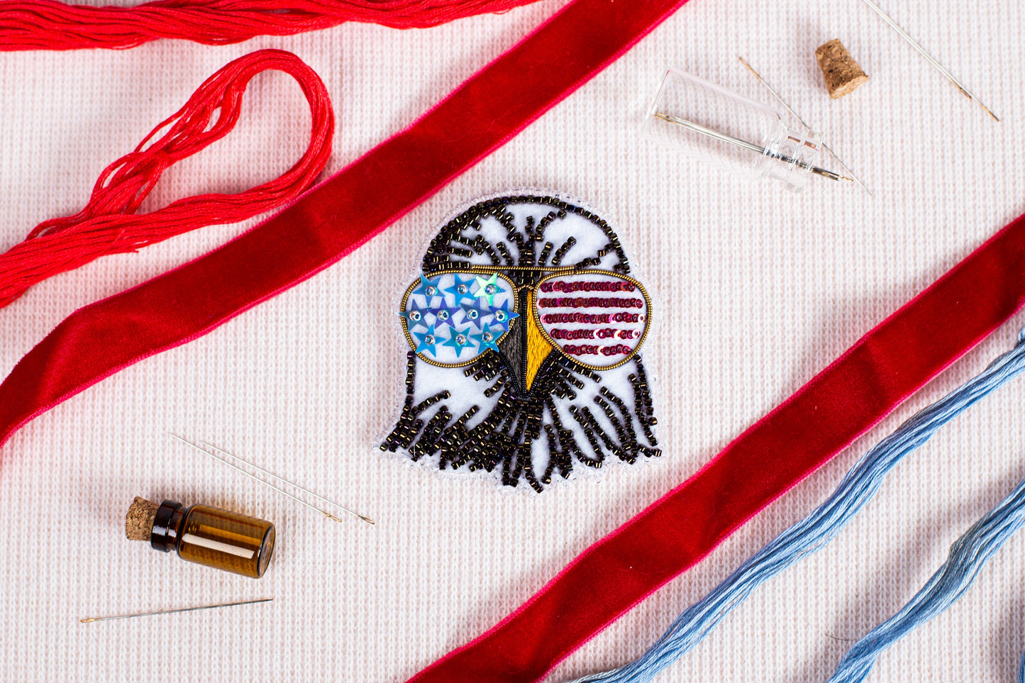 American Eagle Bead embroidery kit. Seed Bead Brooch kit. DIY Craft kit. Beadweaving Kit. Needlework beading. Handmade Jewelry Making Kit
