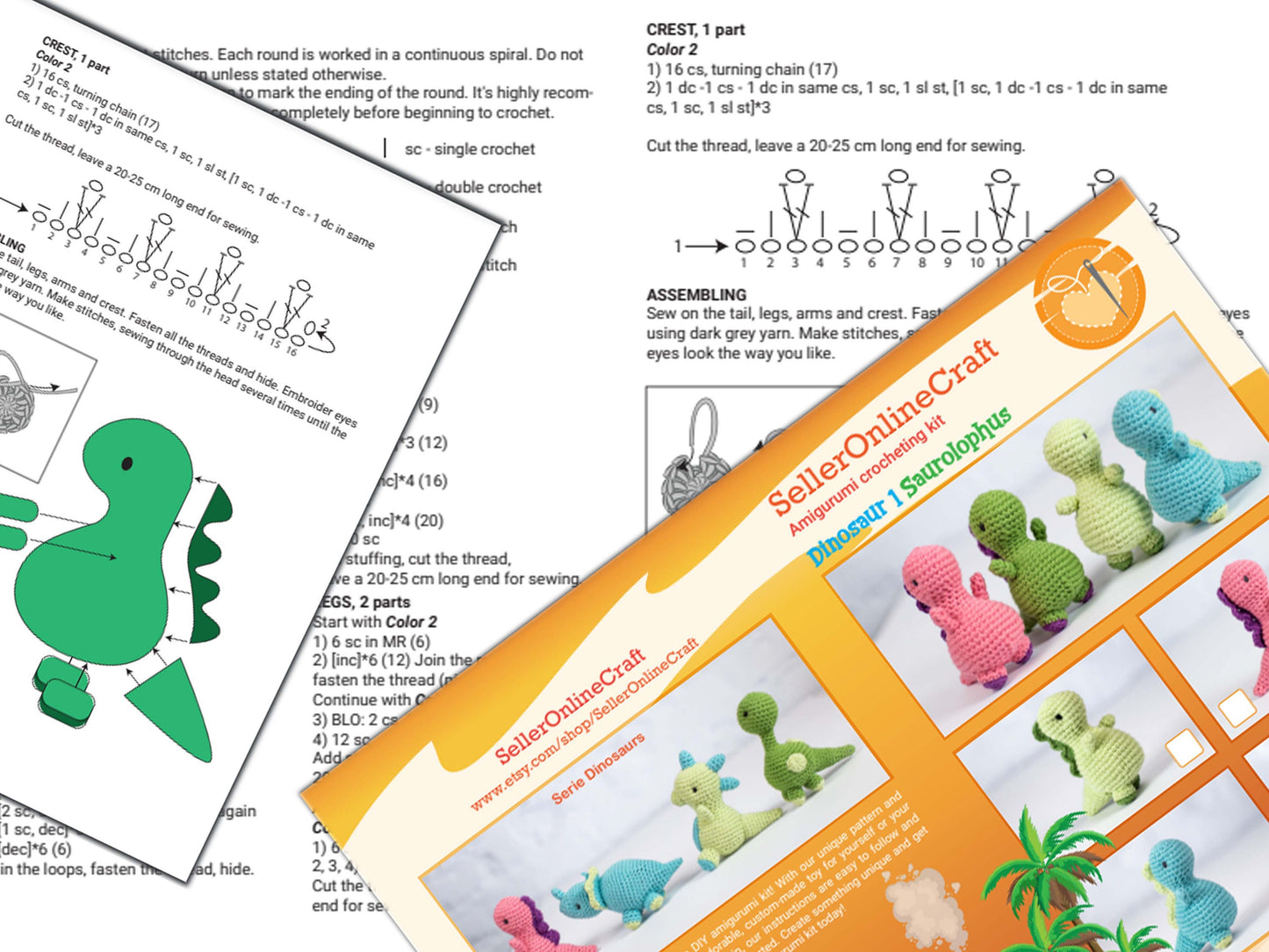 Crochet Kit for Adults Dinosaur, Beginner Crochet Kit, Animal Amigurumi DIY Craft Kit