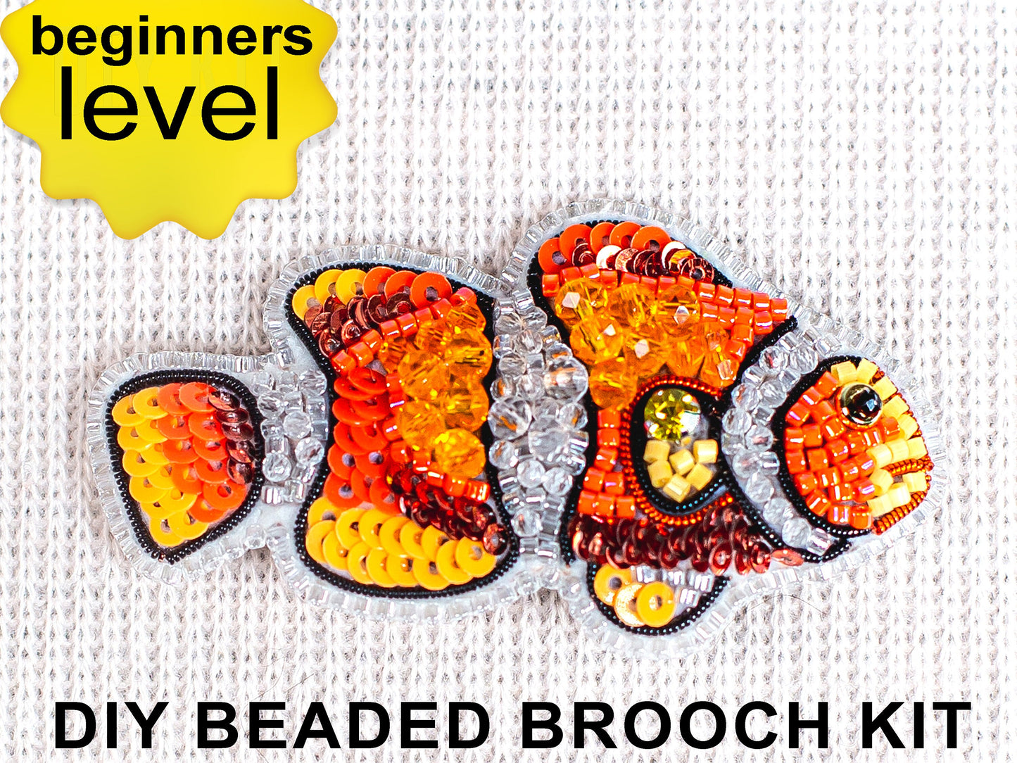 Clown Fish Bead embroidery kit. Seed Bead Brooch kit. DIY Craft kit. Beadweaving Kit. Needlework beading. Handmade Jewelry Making Kit