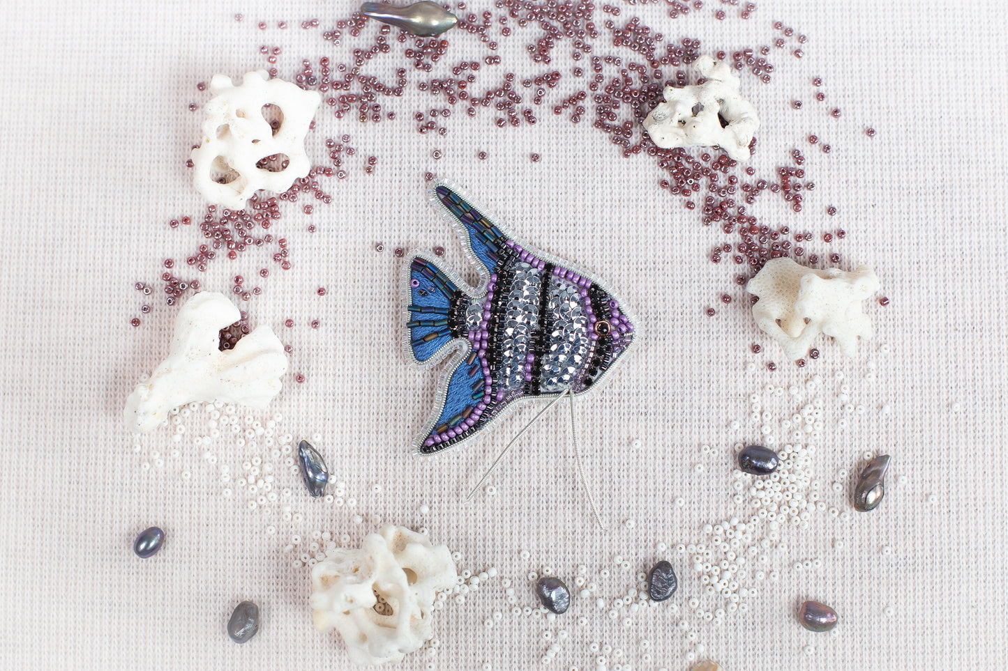 Angelfish Bead embroidery kit. Seed Bead Brooch kit. DIY Craft kit. Beadweaving Kit. Needlework beading. Handmade Jewelry Making Kit