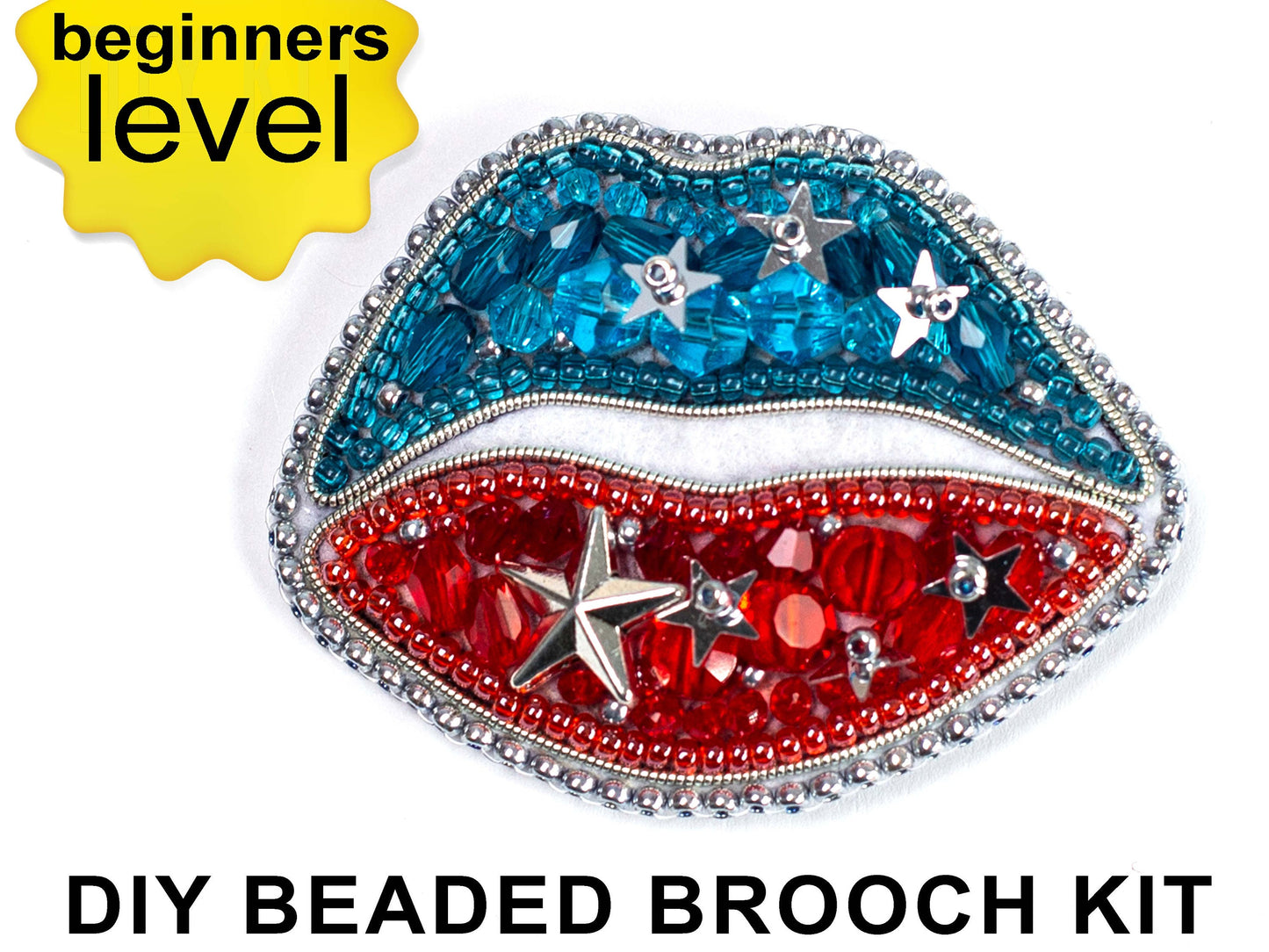 American Flag Lips Bead Embroidery Kit. DIY craft kit. Seed Bead Brooch kit. DIY Craft kit. Beadweaving Kit. Needlework beading