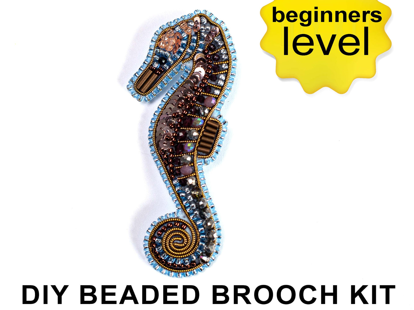 Seahorse Bead Embroidery kit. DIY Beaded Brooch Kit. Sea Horse Pendant. Seed Bead Brooch kit. DIY Craft kit. Beadweaving Kit.