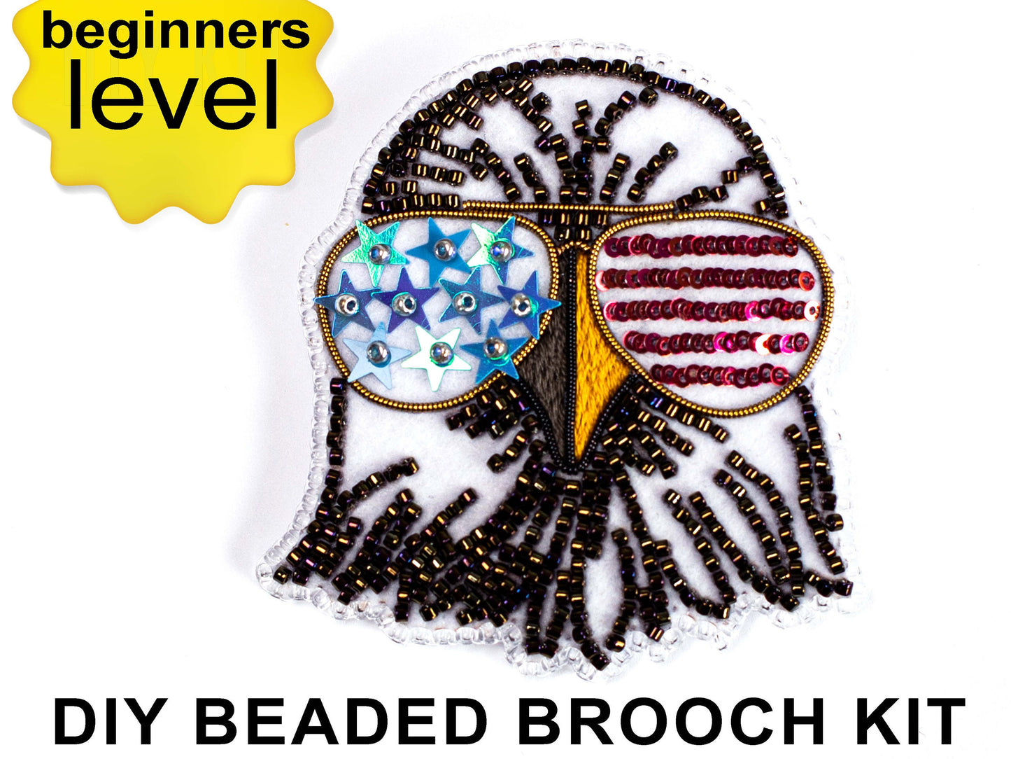 American Eagle Bead embroidery kit. Seed Bead Brooch kit. DIY Craft kit. Beadweaving Kit. Needlework beading. Handmade Jewelry Making Kit