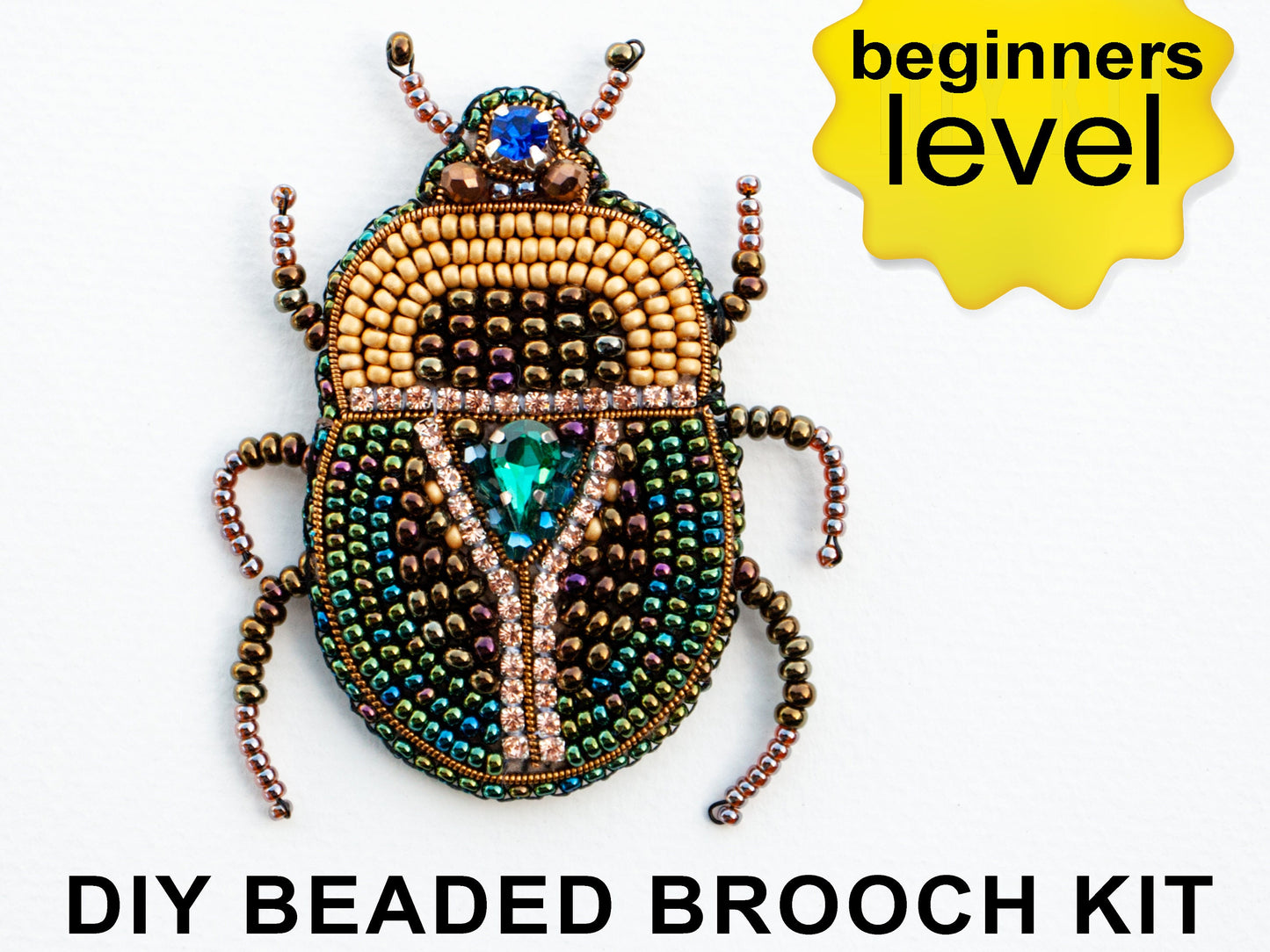 Scarab Beetle DIY Bead Embroidery Kit. Bead Brooch kit. Jewelry Making Kit for Adults. Needlework beading